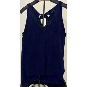 Women's J. Crew Navy Blue  Sleeveless Sweater Grosgrain Trim V Neck Vest h0620 S